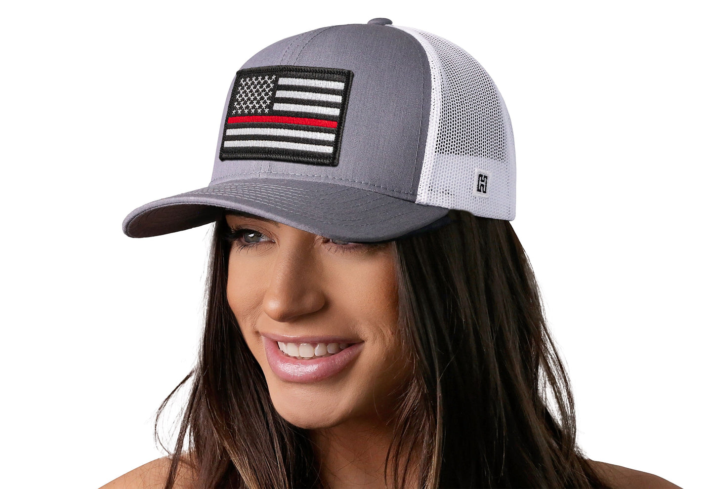 Thin Red Line Trucker Hat  |  Gray-White Fire Snapback