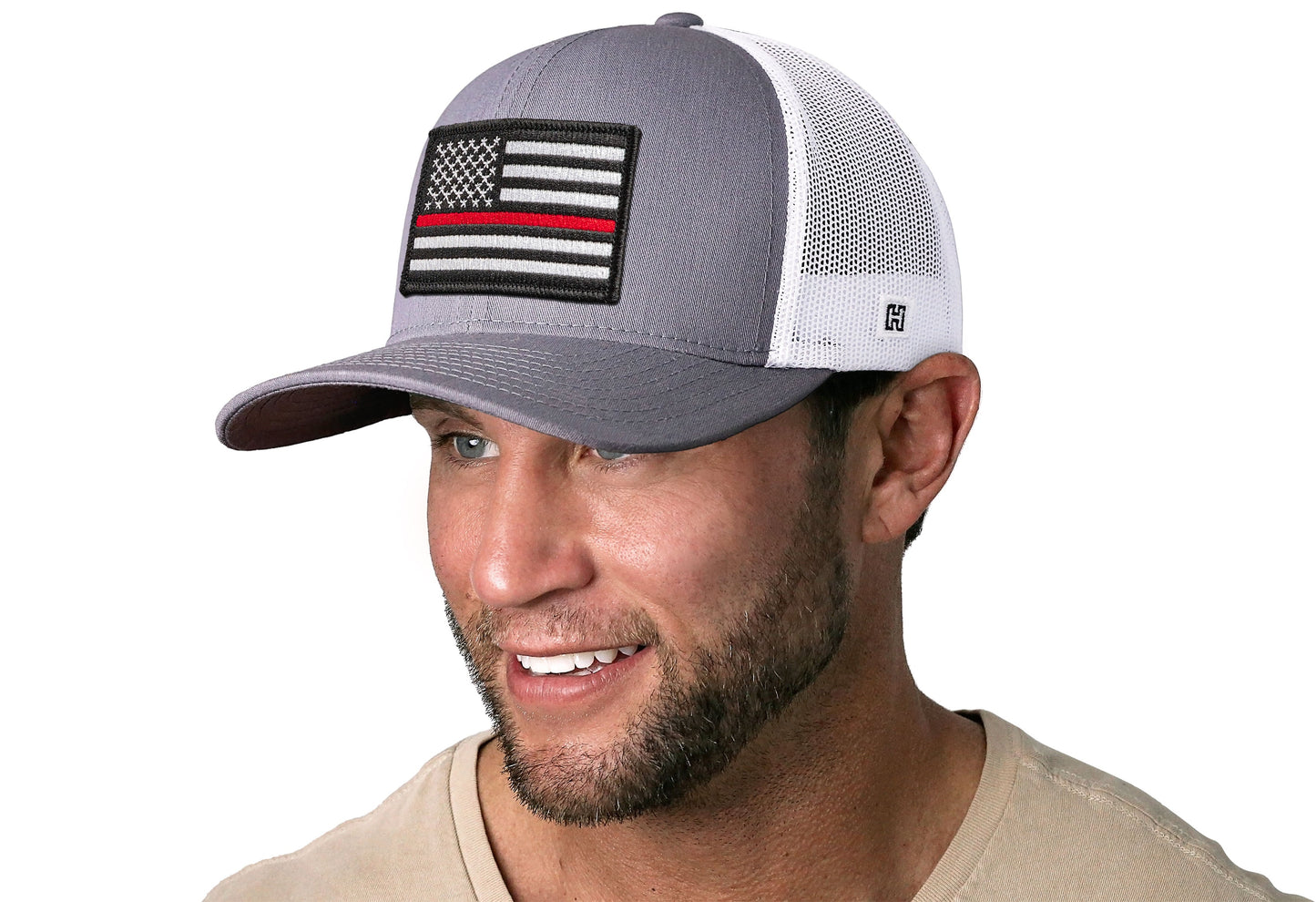 Thin Red Line Trucker Hat  |  Gray-White Fire Snapback