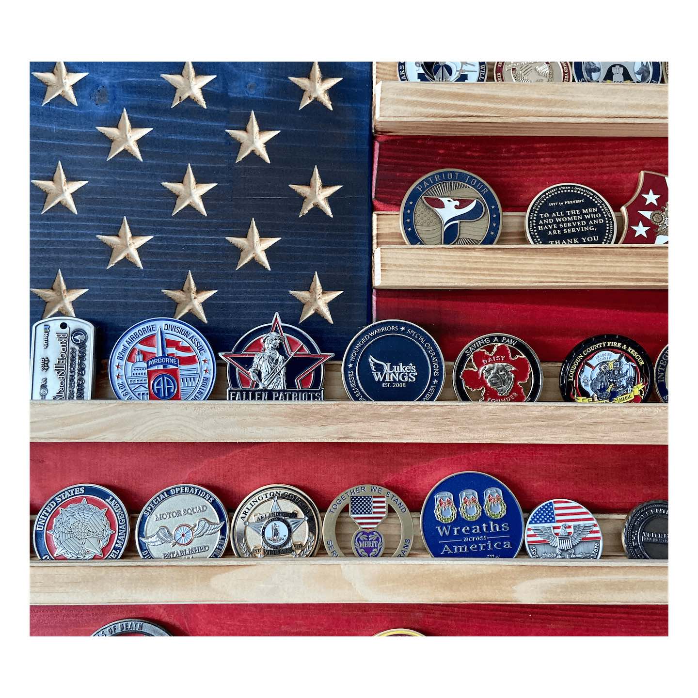 Challenge Coin Holder Flag – Wooden Display | Shop250America