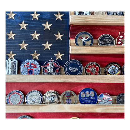 Challenge Coin Holder Flag – Wooden Display | Shop250America