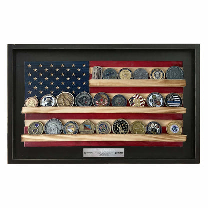 Challenge Coin Holder Flag – Wooden Display | Shop250America