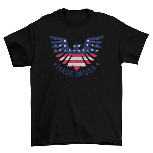 Eagle Spreading Wings Embedded American Flag Quote "Made in USA"