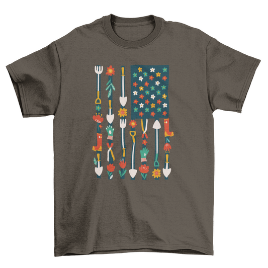 USA gardening flag t-shirt
