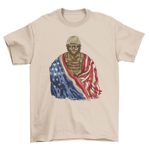 Soldier with american flag t-shirt