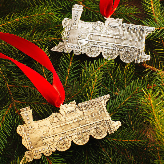 Vintage Locomotive Ornament - Hand-Hammered Aluminum with Austrian Crystal