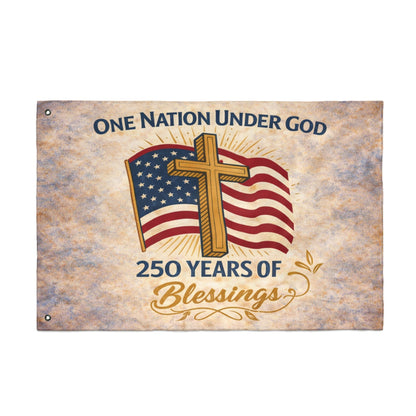 America: 250 Years of Blessings “One Nation Under God” Flag & Cross Patriotic Flag (Double-Sided)