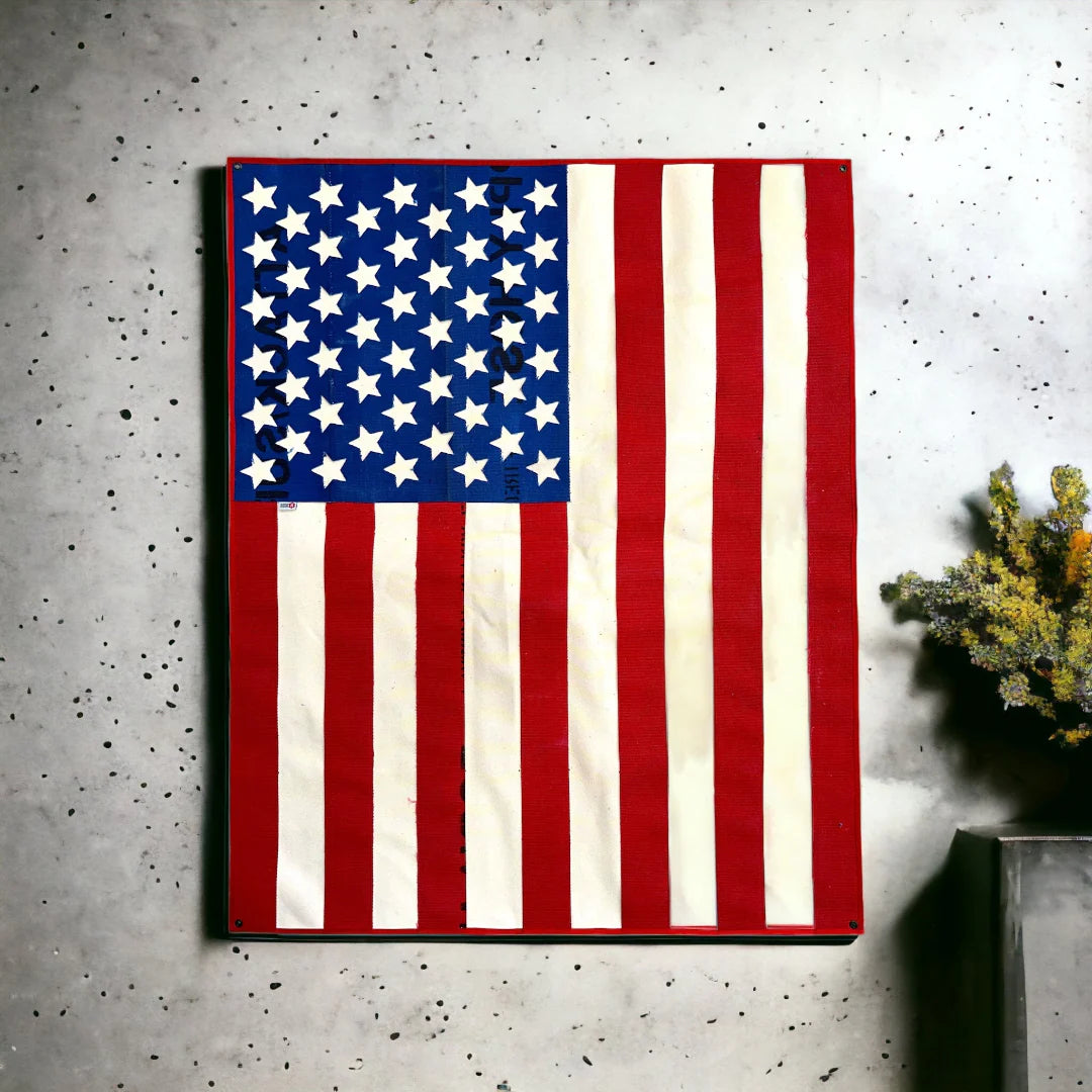 fire hose american flag extra large vertical 42x52 made from recycled firefighter hose