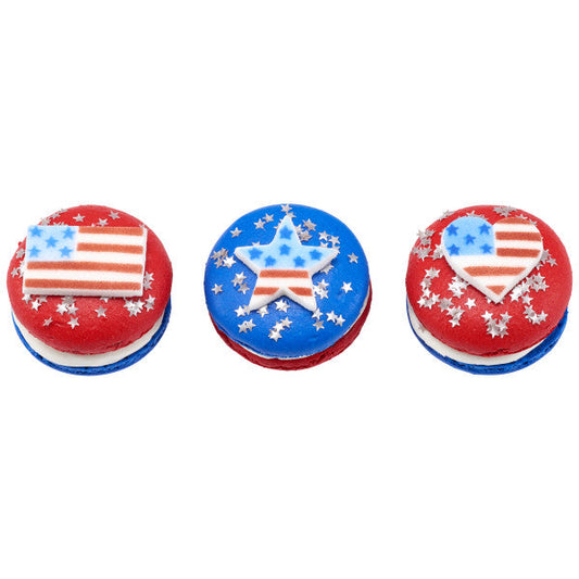 American Flag Dec-Ons Sugar Decorations 74 Count - Patriotic Edible Cake Toppers
