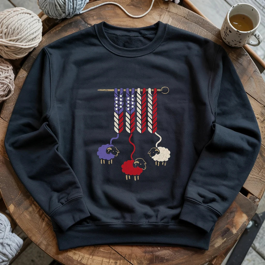 America Wool Sweatshirt - Patriotic Yarn Art Design for Knitters & Crocheters