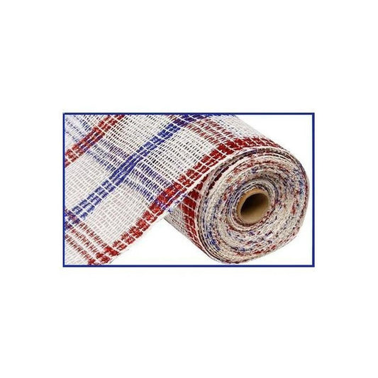10" Poly Burlap Mesh Ribbon: Patriotic Tinsel Check