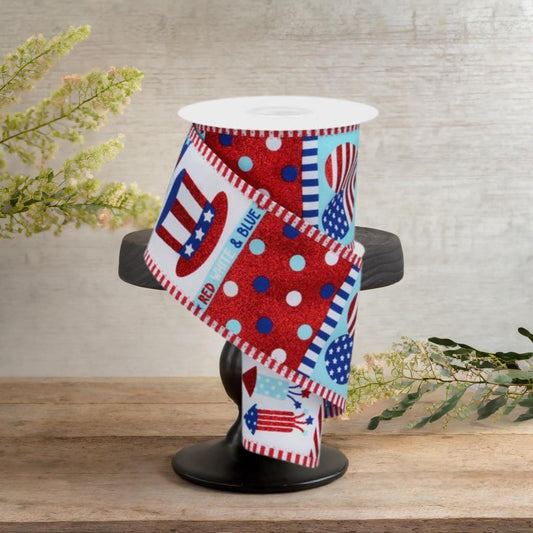 2.5" Patriotic Block Thin Stripe Ribbon: White (10 Yards)