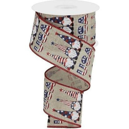 2.5" USA Patriotic Gnome Ribbon: Natural (10 Yards)