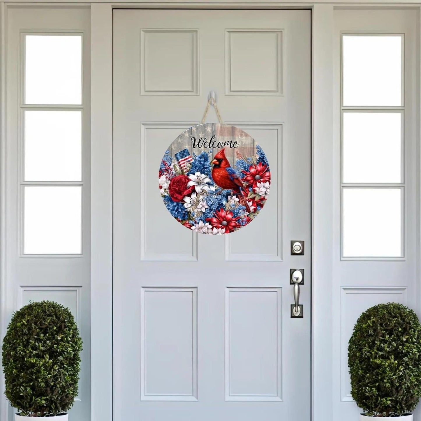 Patriotic Welcome Floral Cardinal Sign
