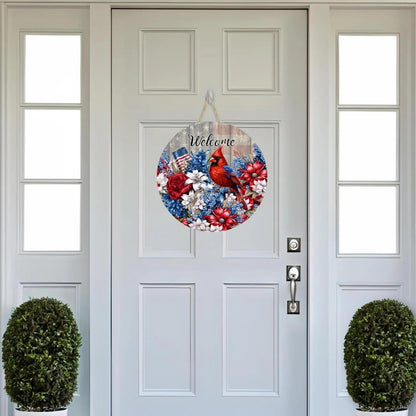 Patriotic Welcome Floral Cardinal Sign