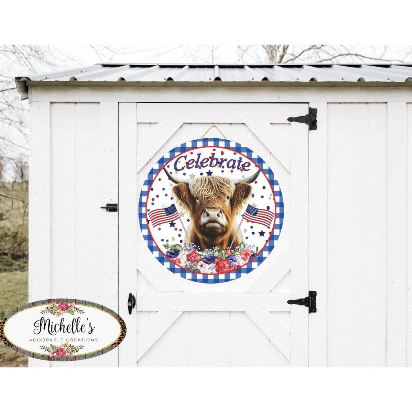 Celebrate Patriotic Highland Cow Sign