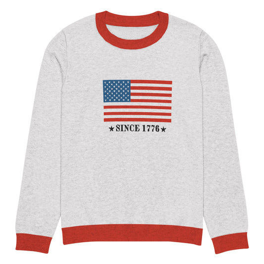 American Flag Since 1776 Knit Crew Neck Sweater | Shop250America
