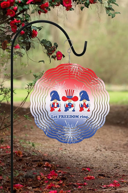 Patriotic USA Let Freedom Ring Gnomes Home Wind Spinner