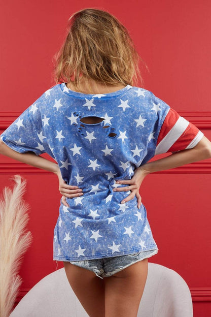 American Flag Distressed T-Shirt - Patriotic Short Sleeve Cotton Tee
