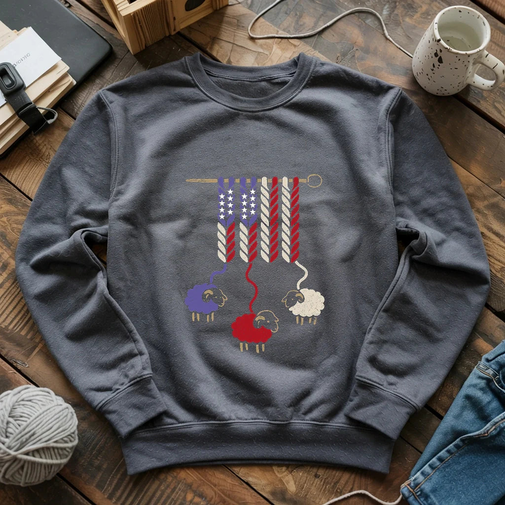 America Wool Sweatshirt - Patriotic Yarn Art Design for Knitters & Crocheters
