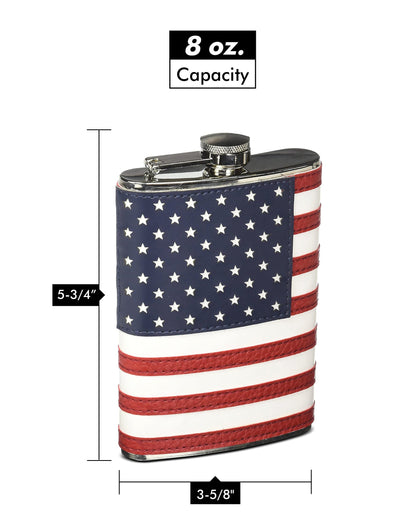8oz American Flag Flask – Stitched Leather Wrap | Shop250America