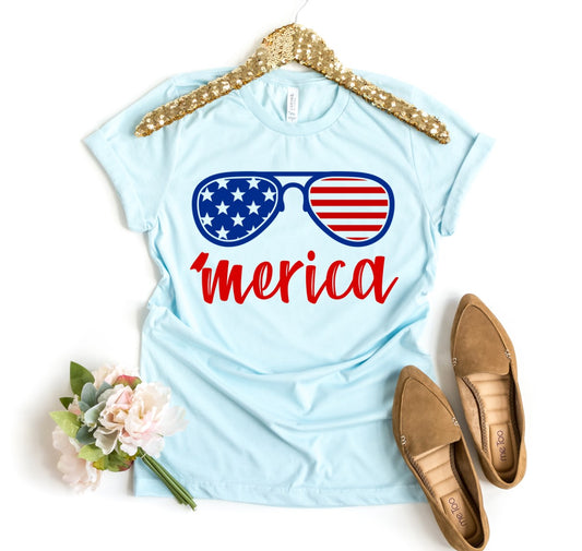 America Glasses T-Shirt – Patriotic USA Flag Tee – Bella Canvas