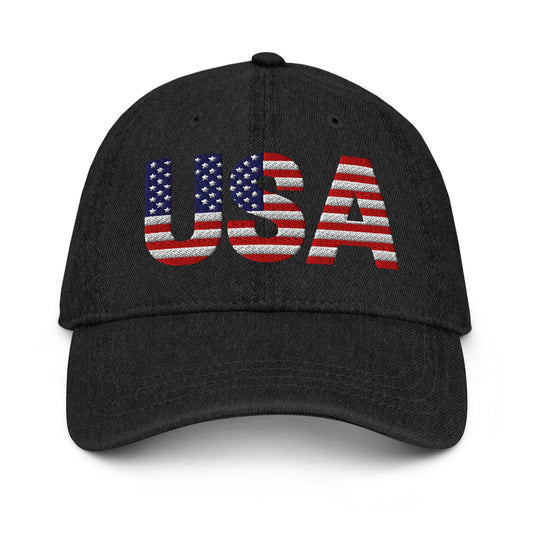 USA Patriotic Denim Hat | Embroidered Cotton Cap