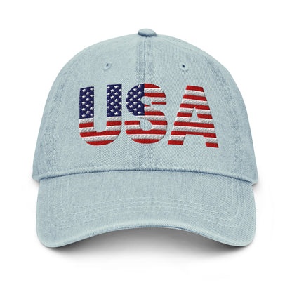 USA Patriotic Denim Hat | Embroidered Cotton Cap