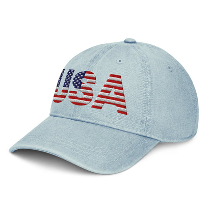 USA Patriotic Denim Hat | Embroidered Cotton Cap