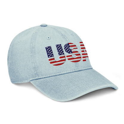 USA Patriotic Denim Hat | Embroidered Cotton Cap