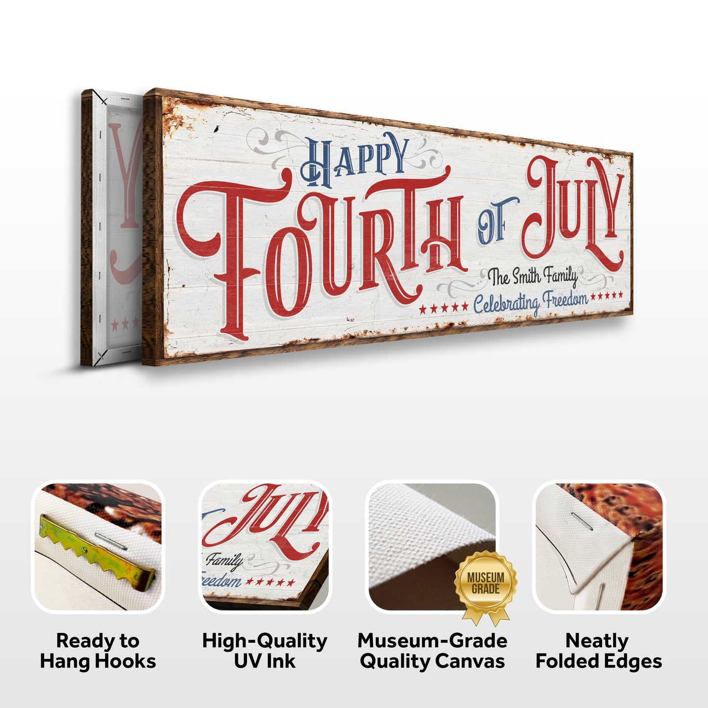 Happy 4th of July Personalized Sign – Custom Independence Day Canvas Wall Art