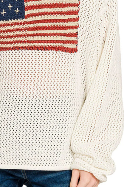 Zenana American Flag Crew Neck Sweater