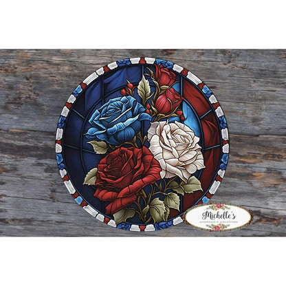 Faux Stained Glass Patriotic Roses Sign