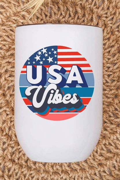 Patriotic USA Vibes Circle Wine Cup Tumbler