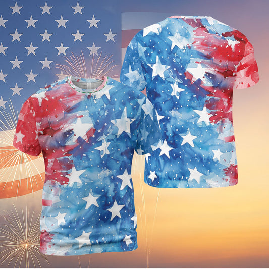 Retro American Flag T-Shirt | Independence Day Shirt | 4th of July All-Over Printed T-Shirt | Patriotic Independence Day AOP T-Shirt 682319