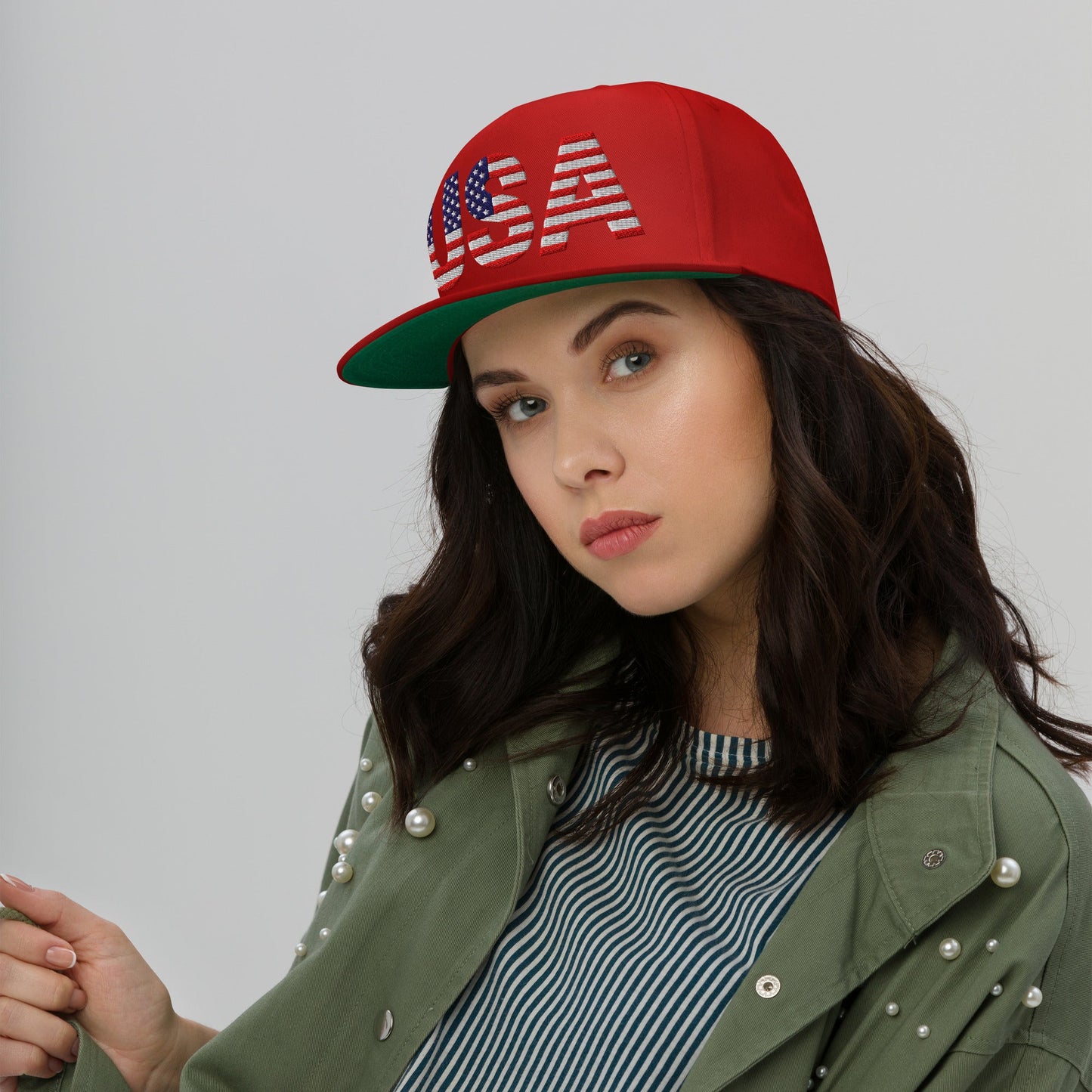 USA Flat Bill Cap | Embroidered Snapback Hat