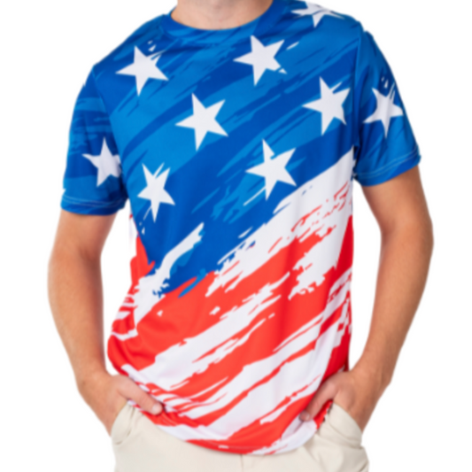 Men's Patriotic USA Quick-Dry Jersey T-Shirt - American Flag Design
