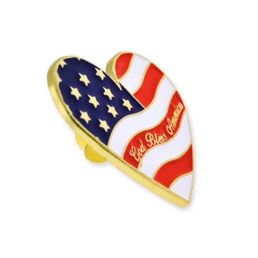 God Bless America Heart-Shaped Gold Plated Flag Pin