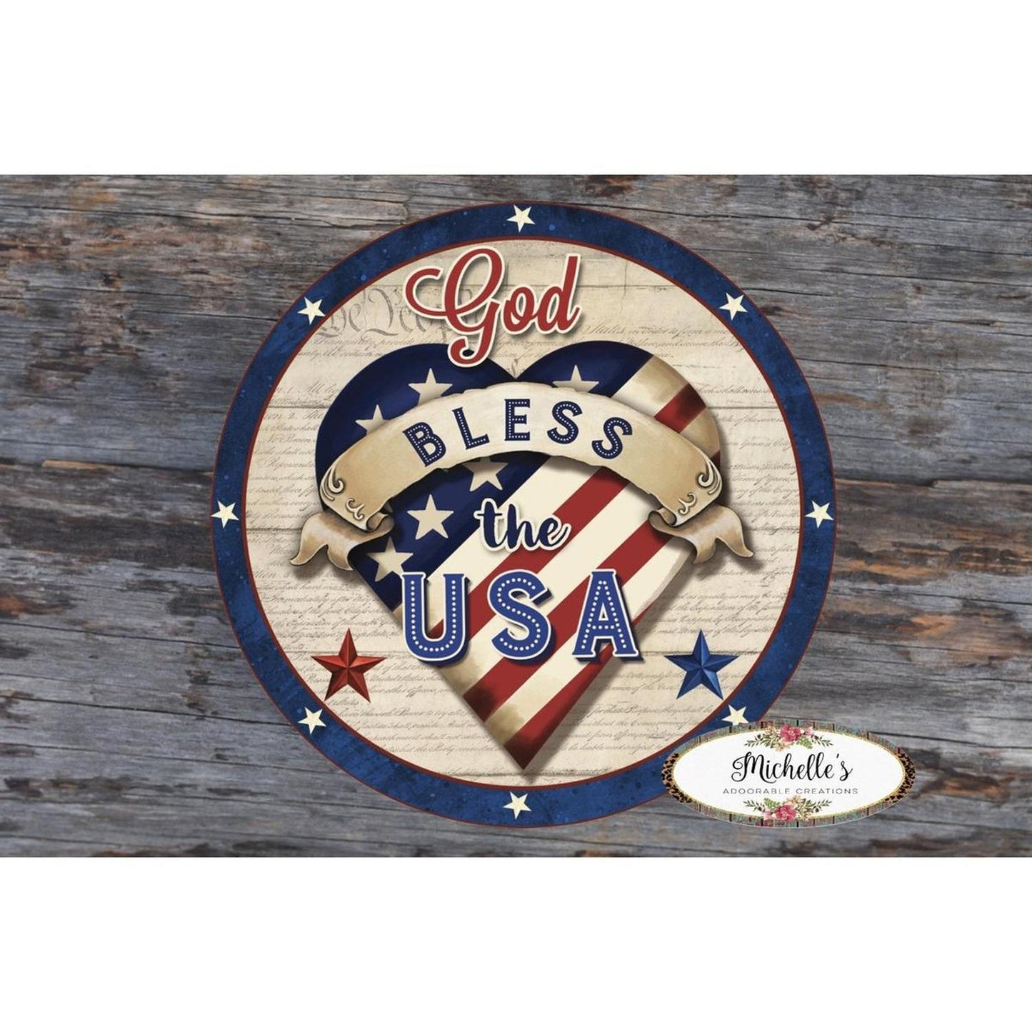 God Bless The USA Patriotic Heart Sign