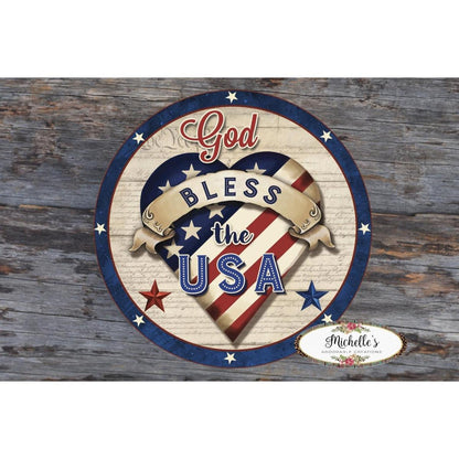 God Bless The USA Patriotic Heart Sign