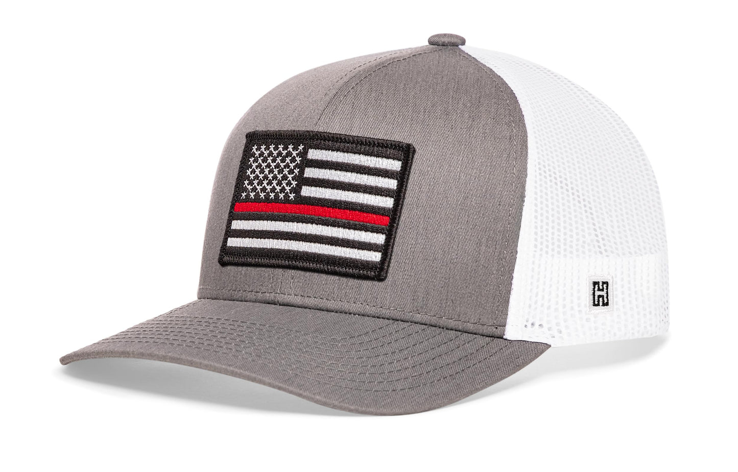 Thin Red Line Trucker Hat  |  Gray-White Fire Snapback