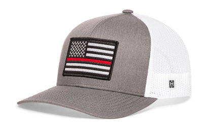 Thin Red Line Trucker Hat  |  Gray-White Fire Snapback
