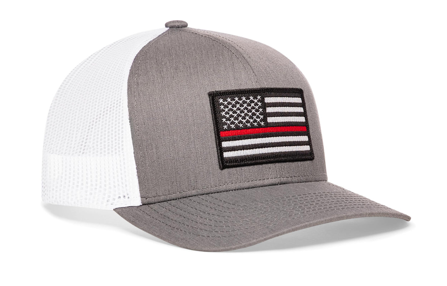 Thin Red Line Trucker Hat  |  Gray-White Fire Snapback