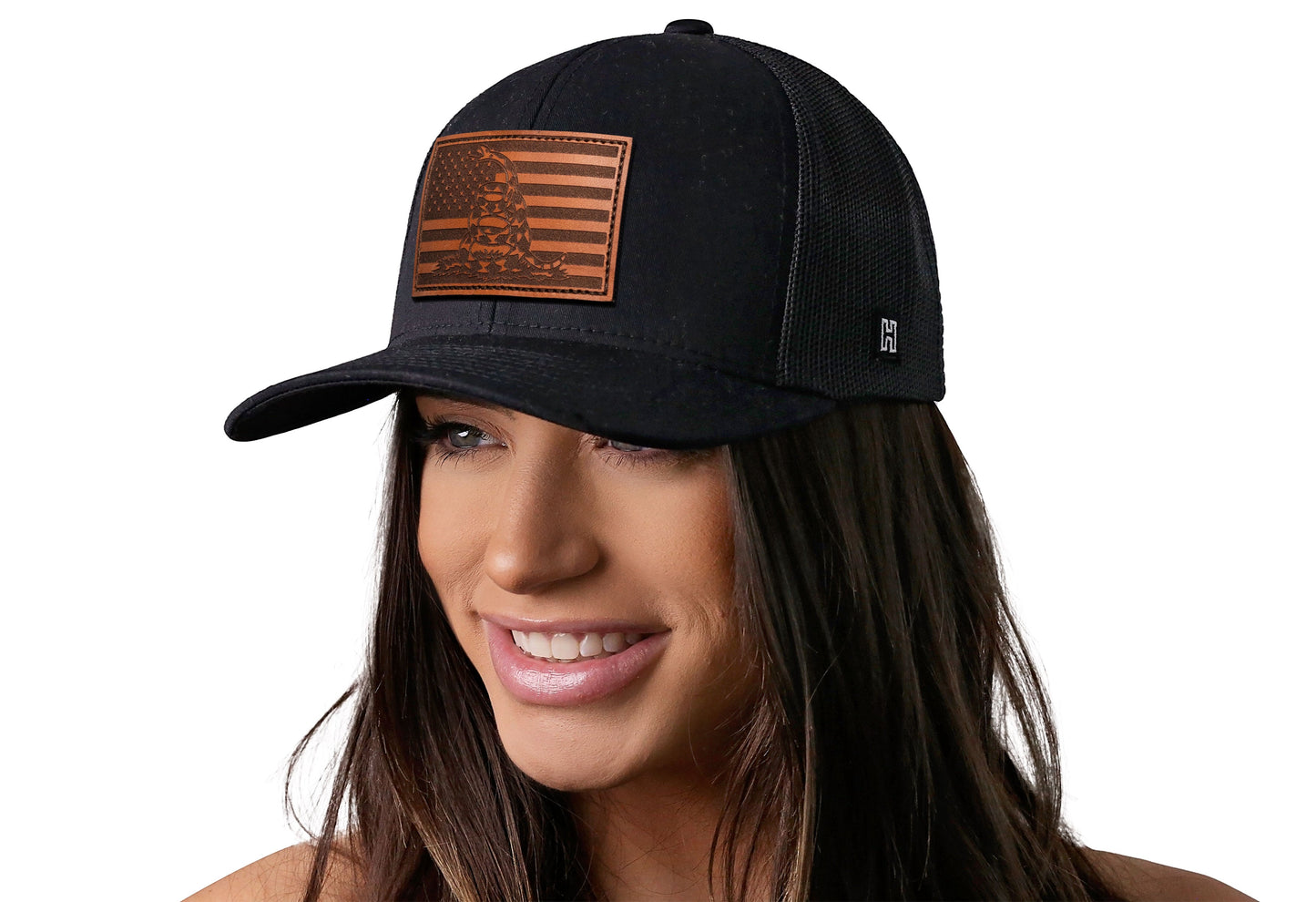 Don't Tread on Me American Flag Hat | Black Gadsden Leather Patch