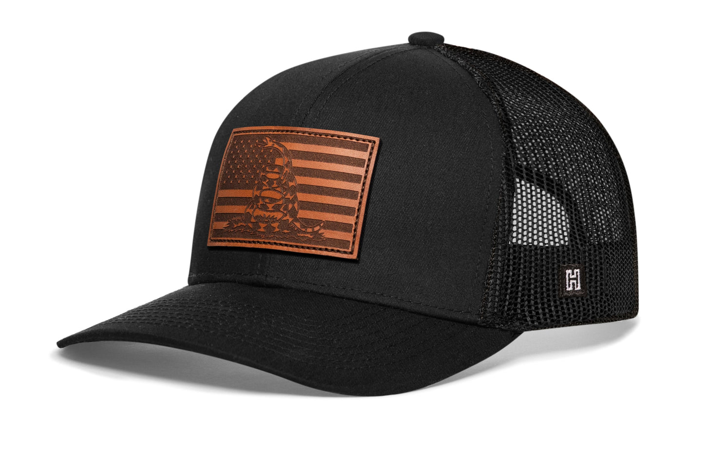 Don't Tread on Me American Flag Hat | Black Gadsden Leather Patch