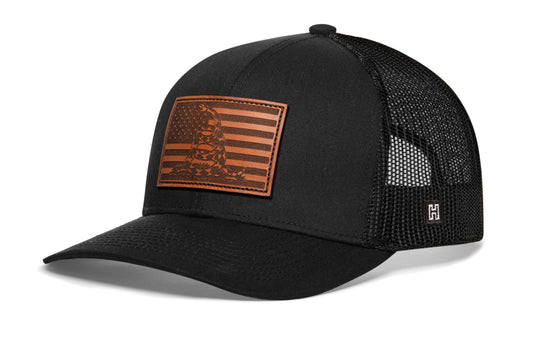 Don't Tread on Me American Flag Hat | Black Gadsden Leather Patch