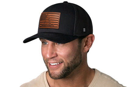 Don't Tread on Me American Flag Hat | Black Gadsden Leather Patch