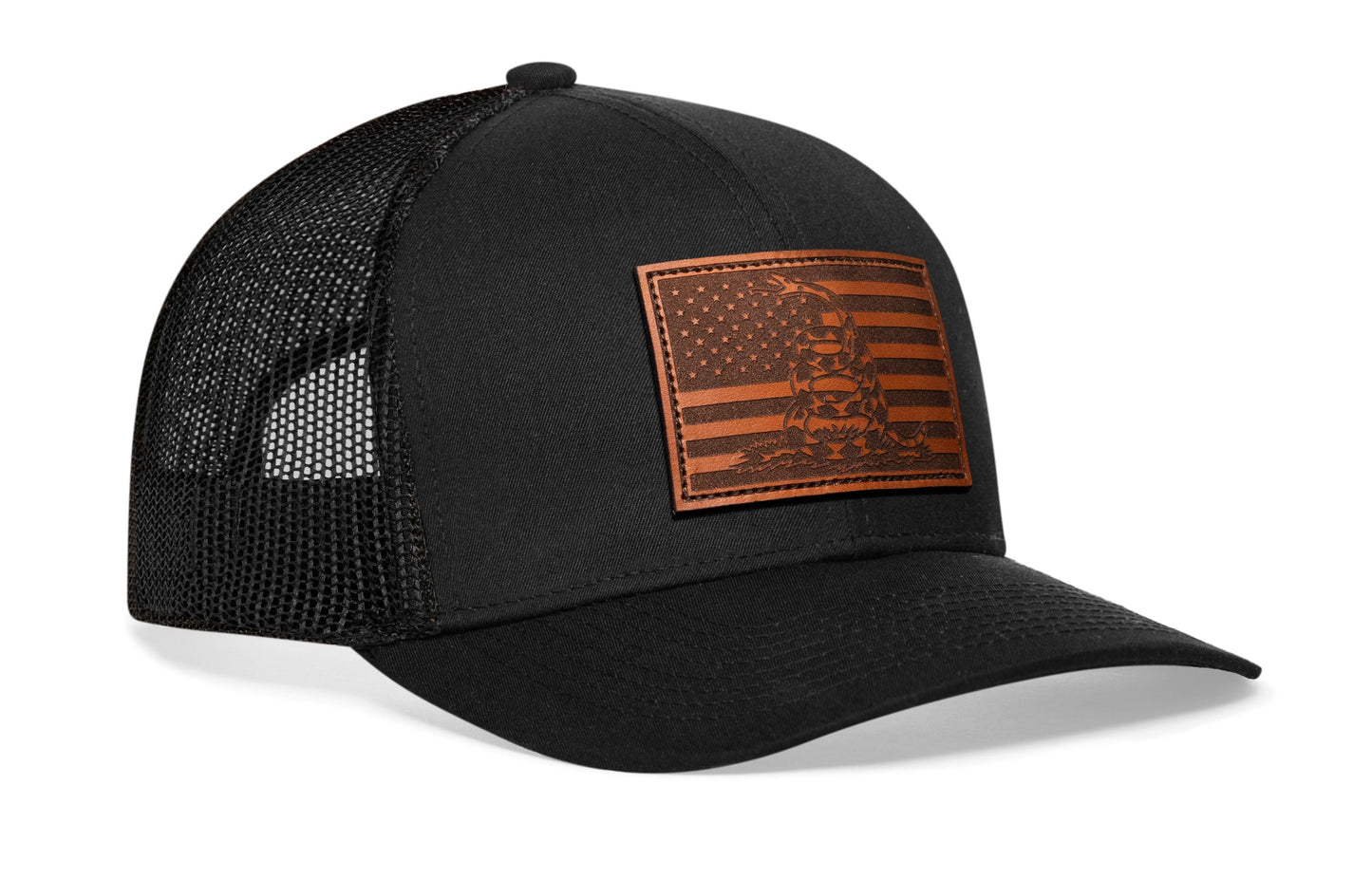 Don't Tread on Me American Flag Hat | Black Gadsden Leather Patch