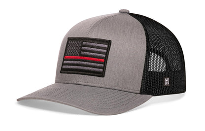 Thin Red Line Trucker Hat  |  Gray-Black Fire Tactical Snapback