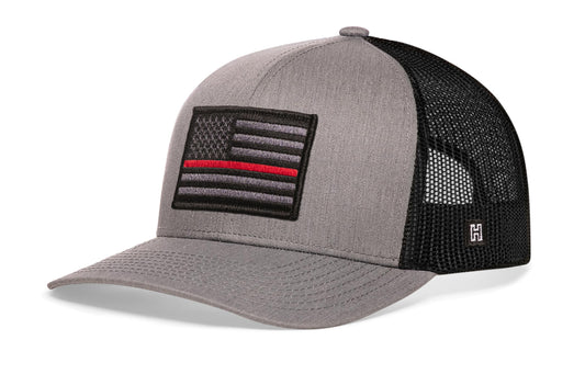 Thin Red Line Trucker Hat  |  Gray-Black Fire Tactical Snapback