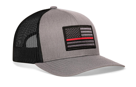 Thin Red Line Trucker Hat  |  Gray-Black Fire Tactical Snapback